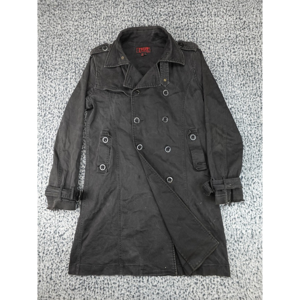 Tripp NYC Trench Coat Mens XL Black Grommet Double Breasted IS7391M